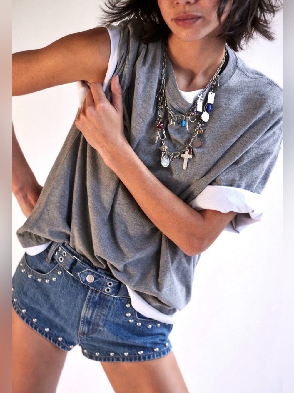 Free People We The Free The Cool Kids Denim Micro Shorts Studs Runs Small